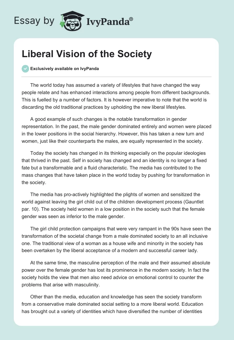Liberal Vision of the Society. Page 1