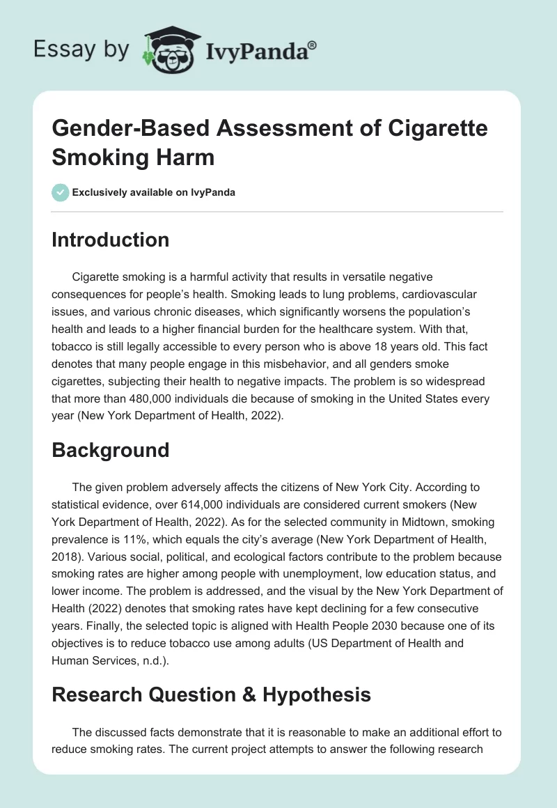 Gender-Based Assessment of Cigarette Smoking Harm. Page 1