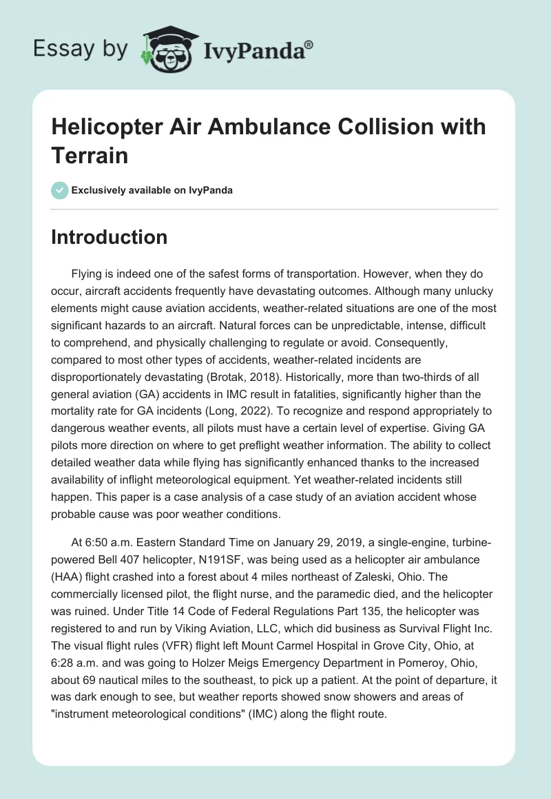 Helicopter Air Ambulance Collision with Terrain. Page 1