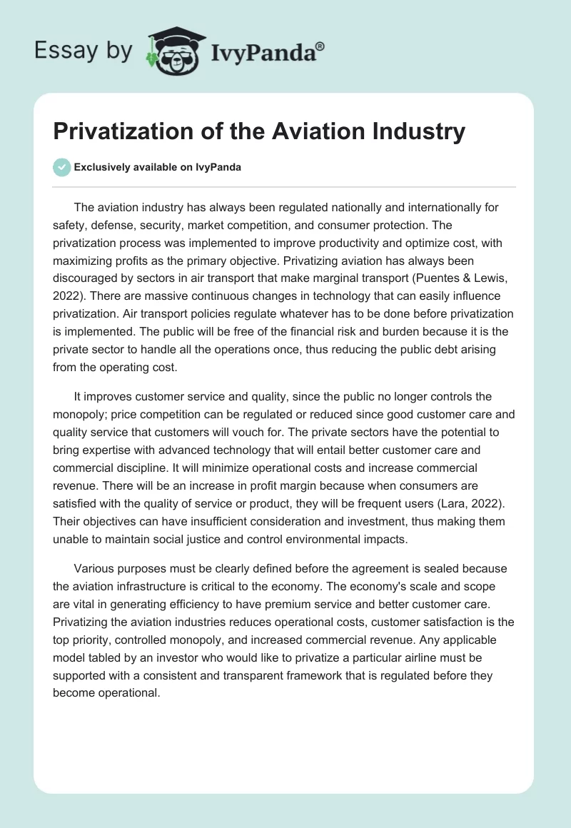 Privatization of the Aviation Industry. Page 1