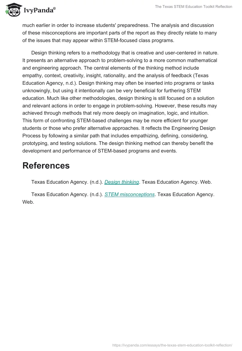 The Texas STEM Education Toolkit Reflection. Page 2