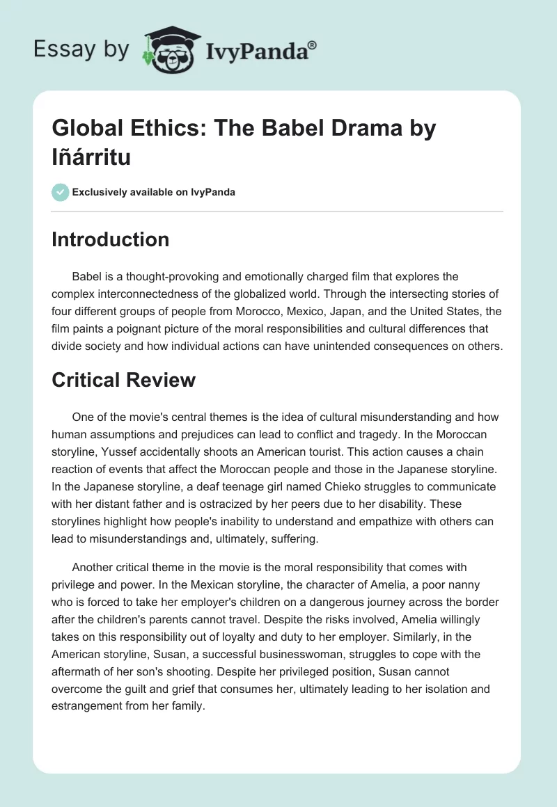 Global Ethics: The Babel Drama by Iñárritu. Page 1