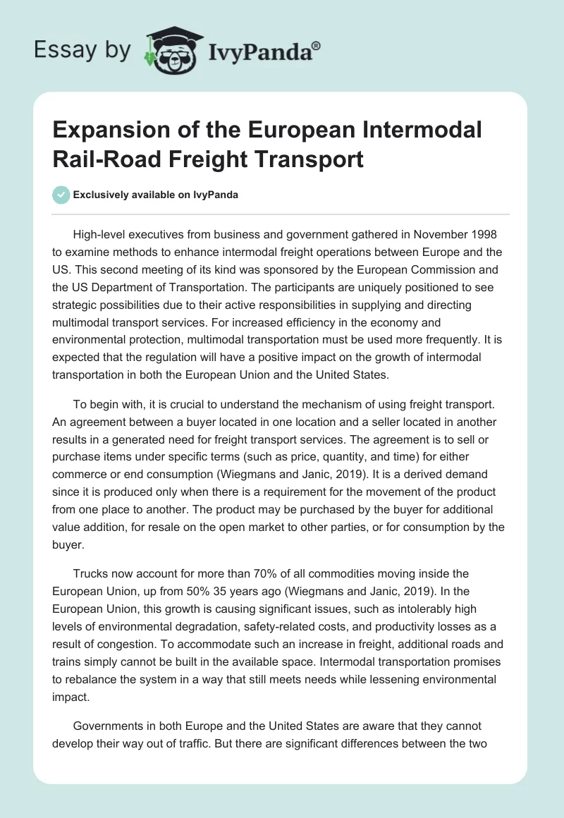 Expansion of the European Intermodal Rail-Road Freight Transport. Page 1
