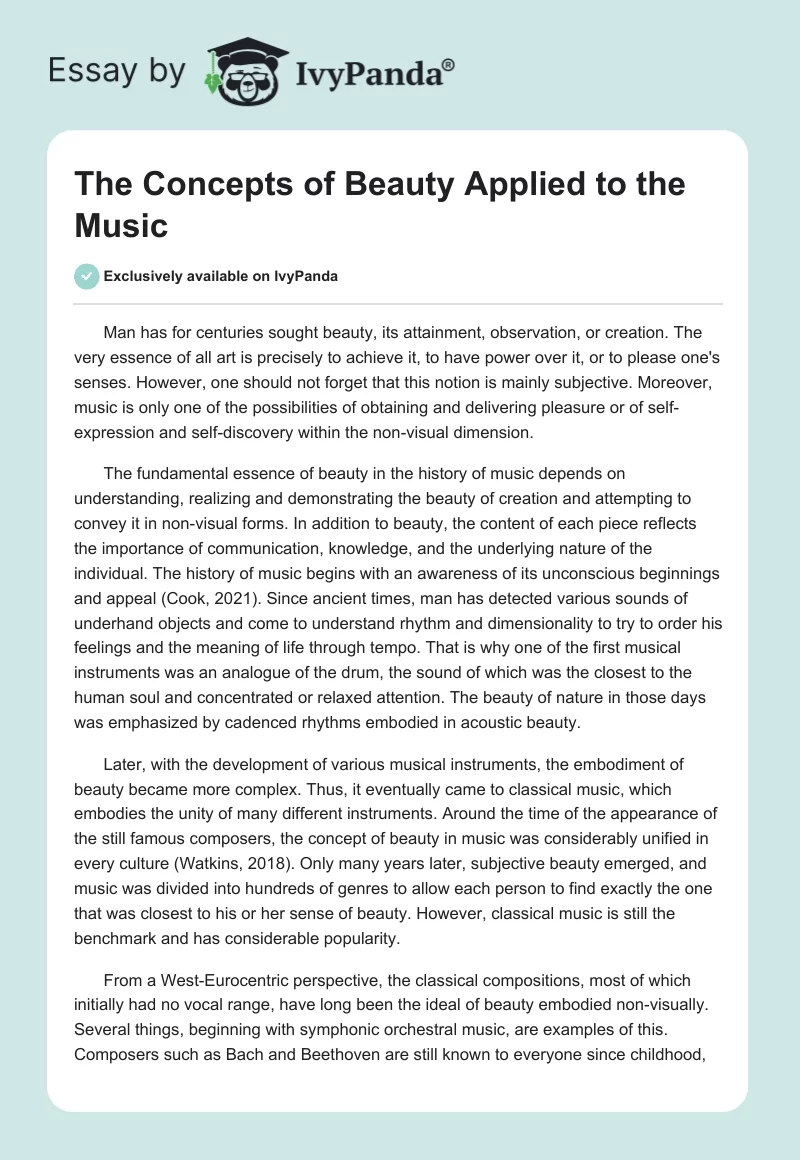 The Concepts of Beauty Applied to the Music. Page 1