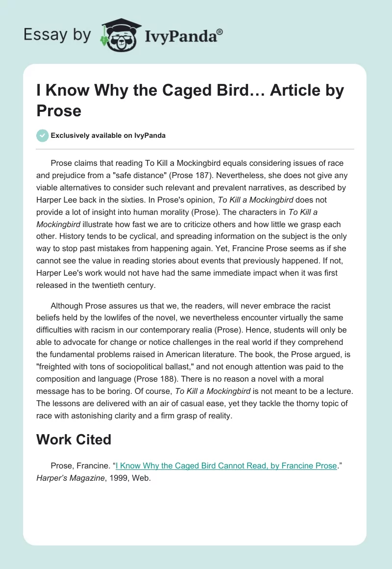 "I Know Why the Caged Bird…" Article by Prose. Page 1