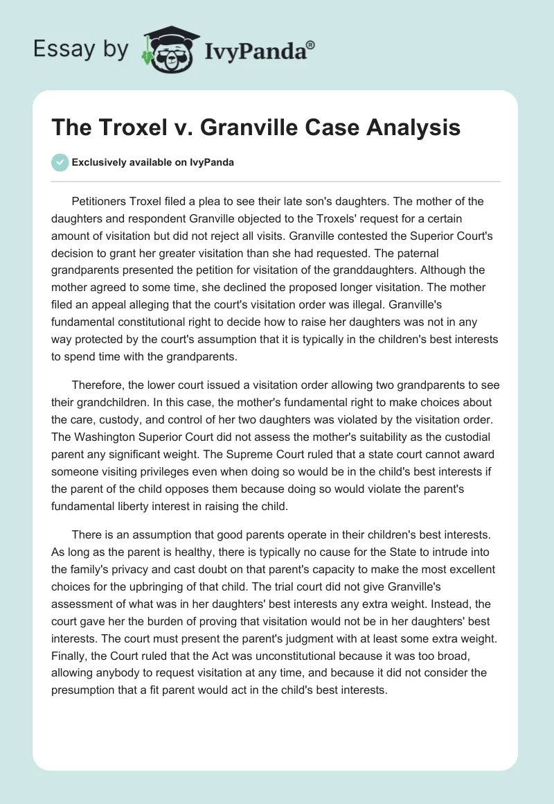 The Troxel v. Granville Case Analysis. Page 1