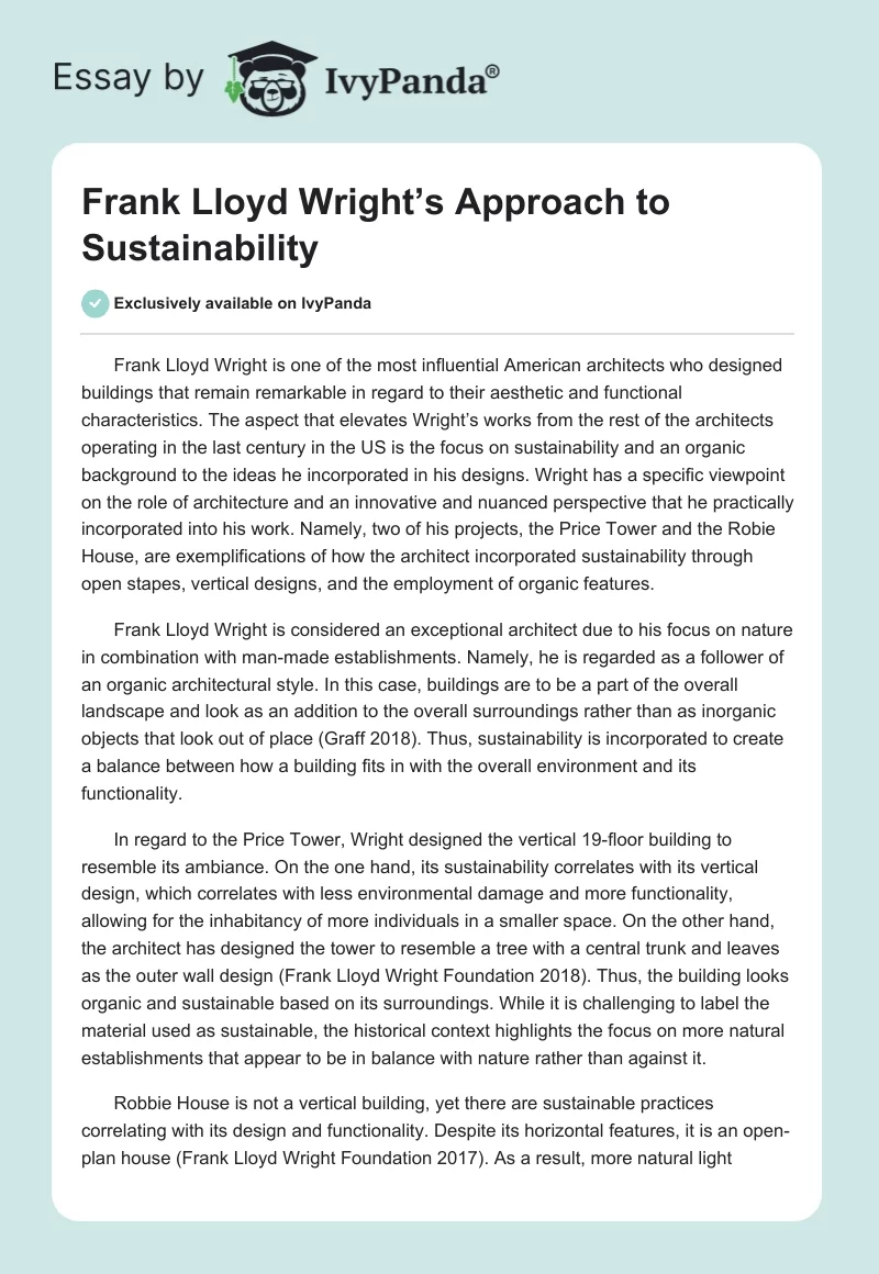Frank Lloyd Wright’s Approach to Sustainability. Page 1