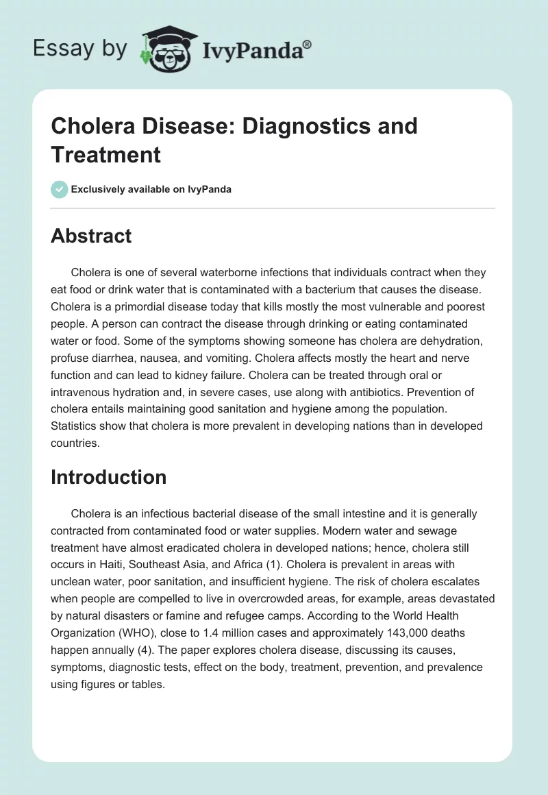 Cholera Disease: Diagnostics and Treatment. Page 1
