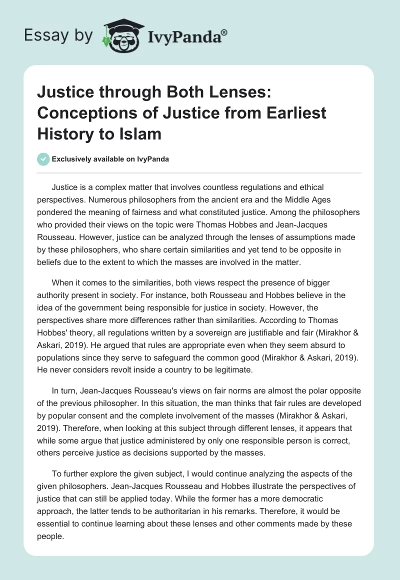 Justice Through Both Lenses: Conceptions of Justice From Earliest History to Islam. Page 1