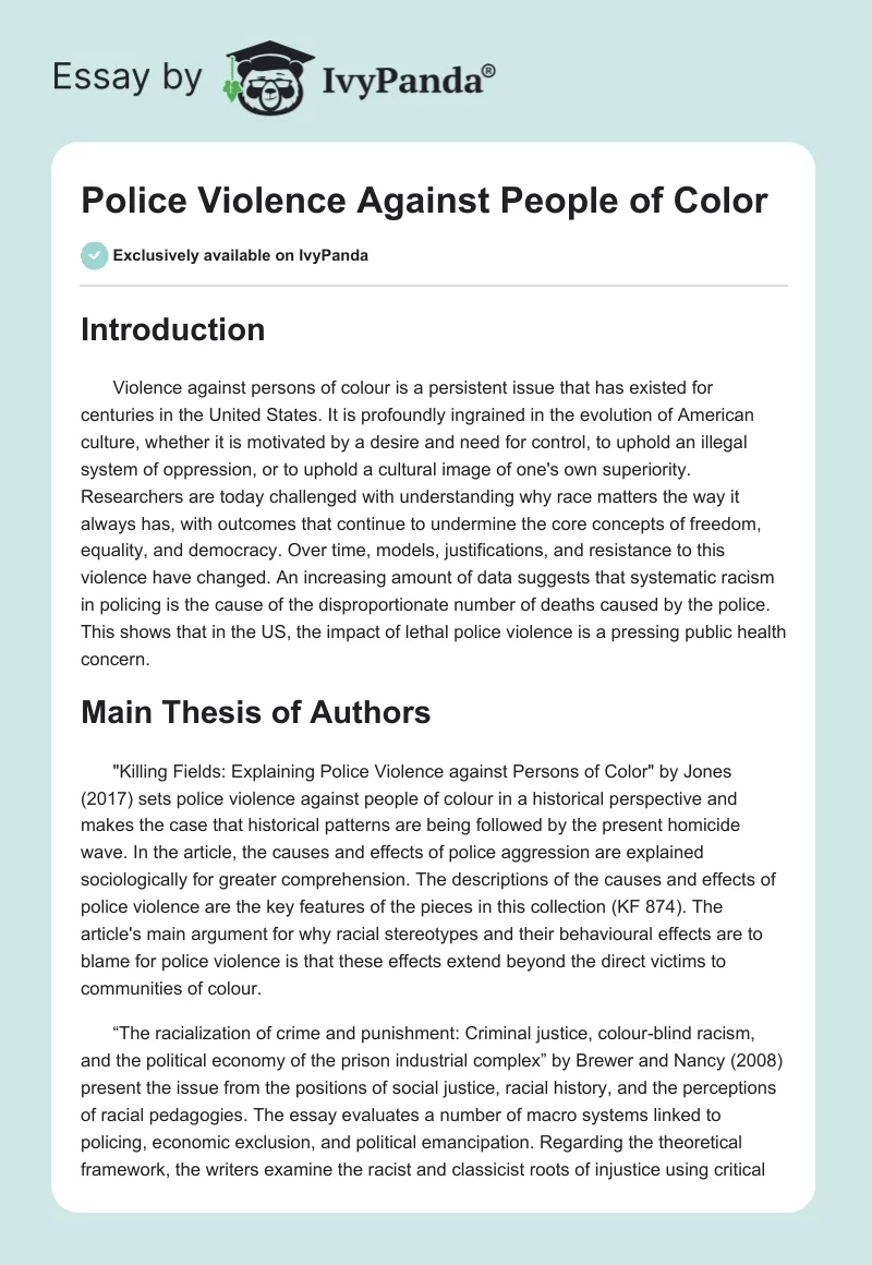 Police Violence Against People of Color. Page 1