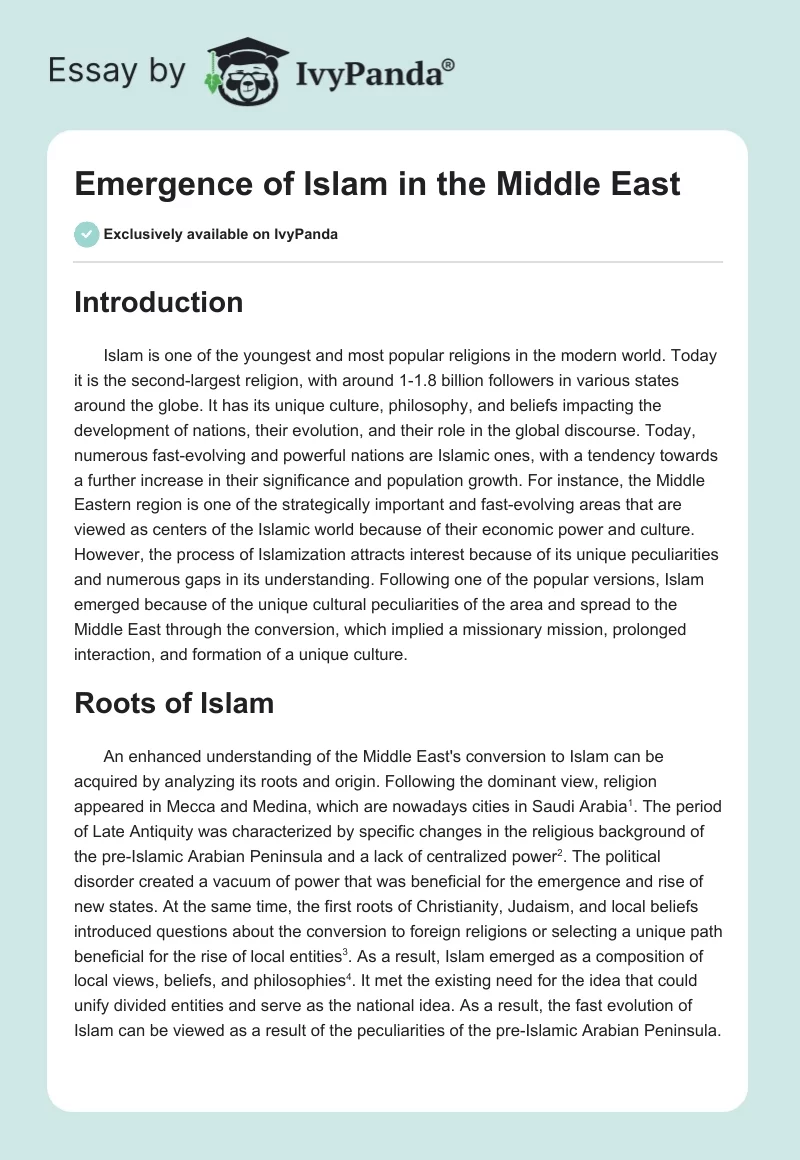 Emergence of Islam in the Middle East. Page 1