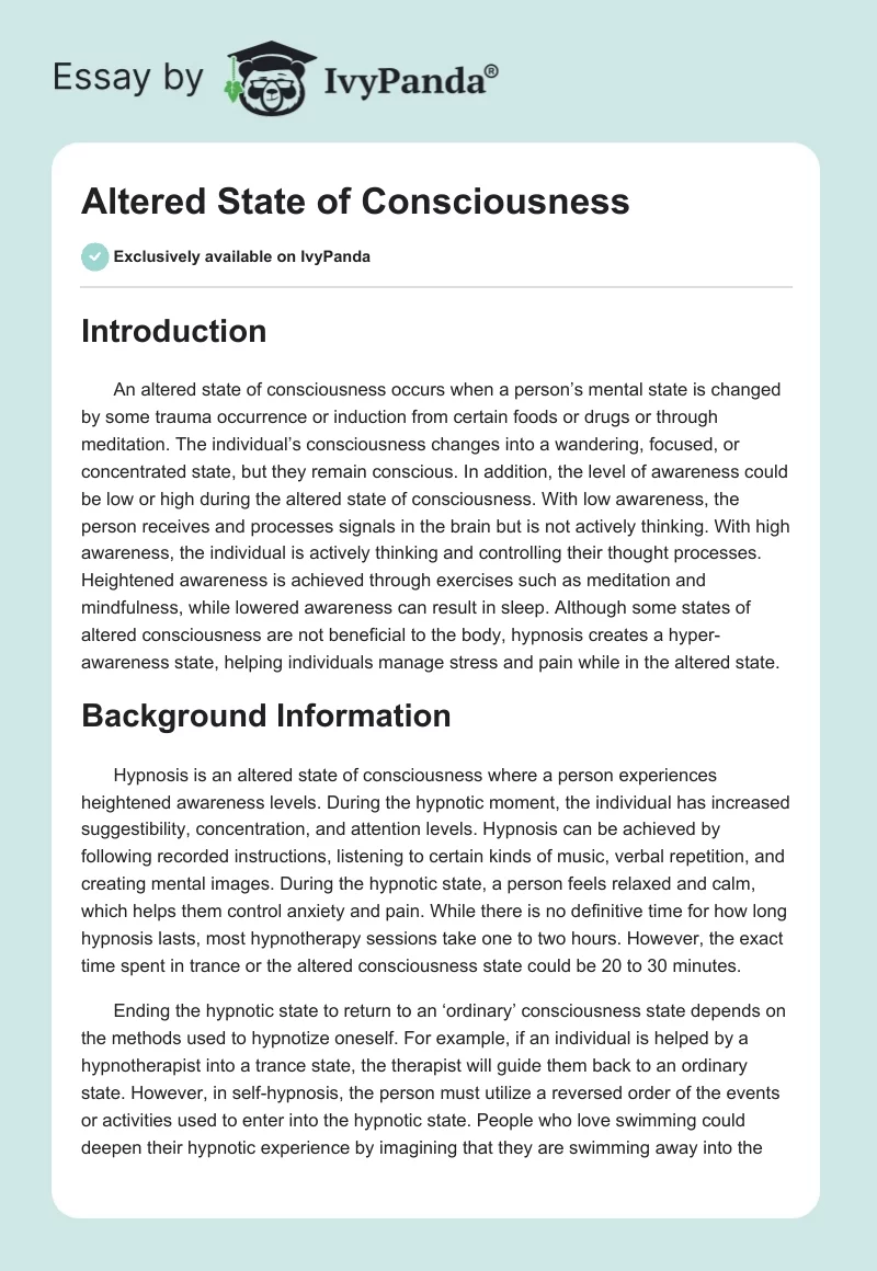 Altered State of Consciousness. Page 1