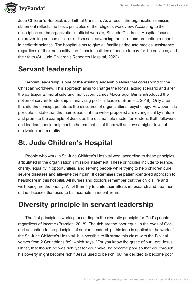 Servant Leadership at St. Jude Children’s Hospital. Page 2