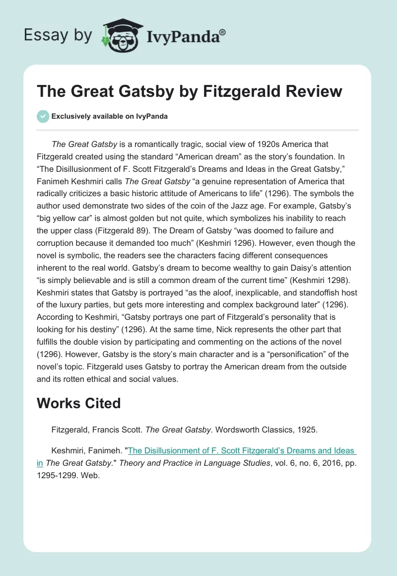The Great Gatsby by Fitzgerald Review. Page 1