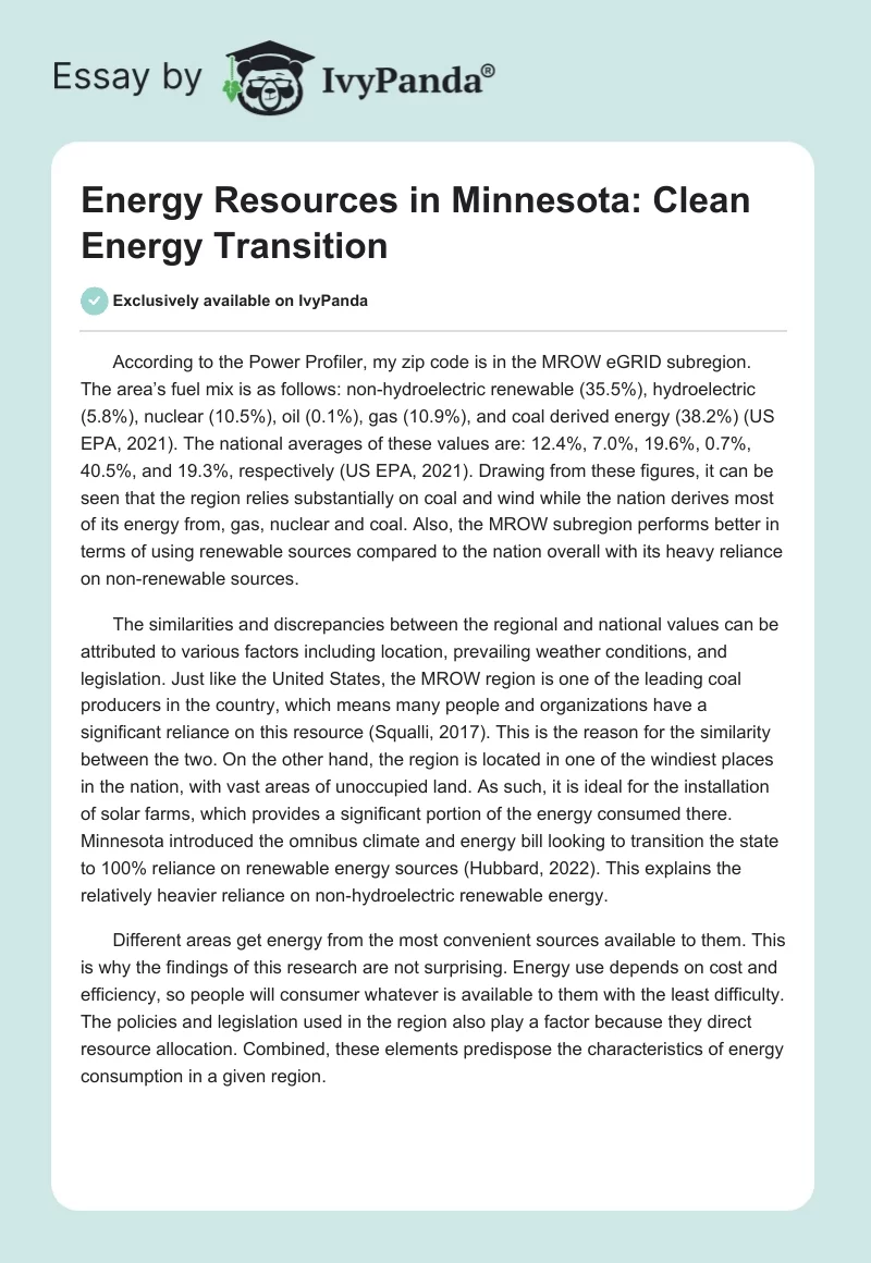 Energy Resources in Minnesota: Clean Energy Transition. Page 1