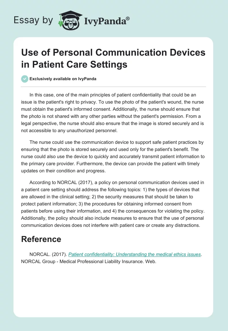Use of Personal Communication Devices in Patient Care Settings. Page 1