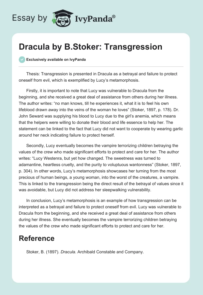 Dracula by B.Stoker: Transgression. Page 1