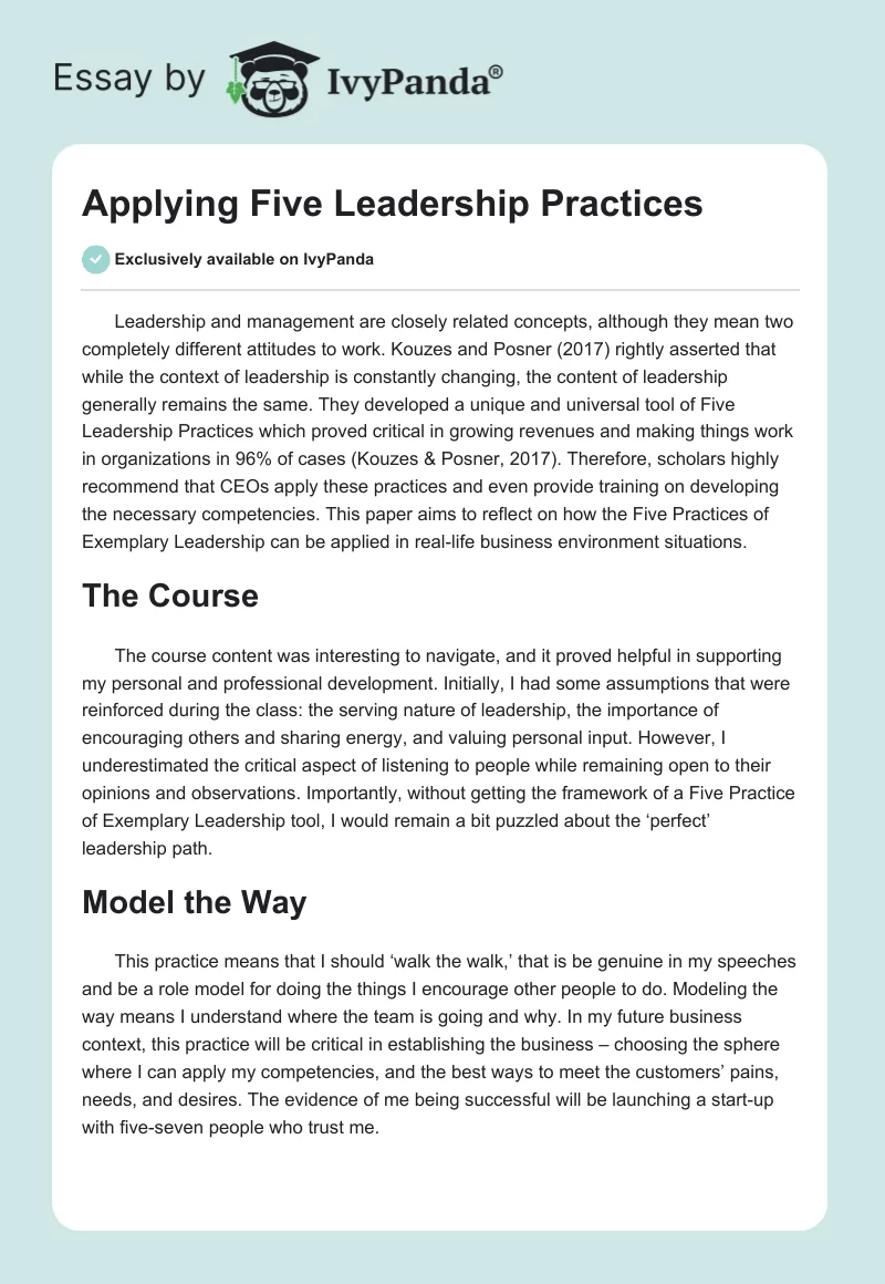 Applying Five Leadership Practices. Page 1