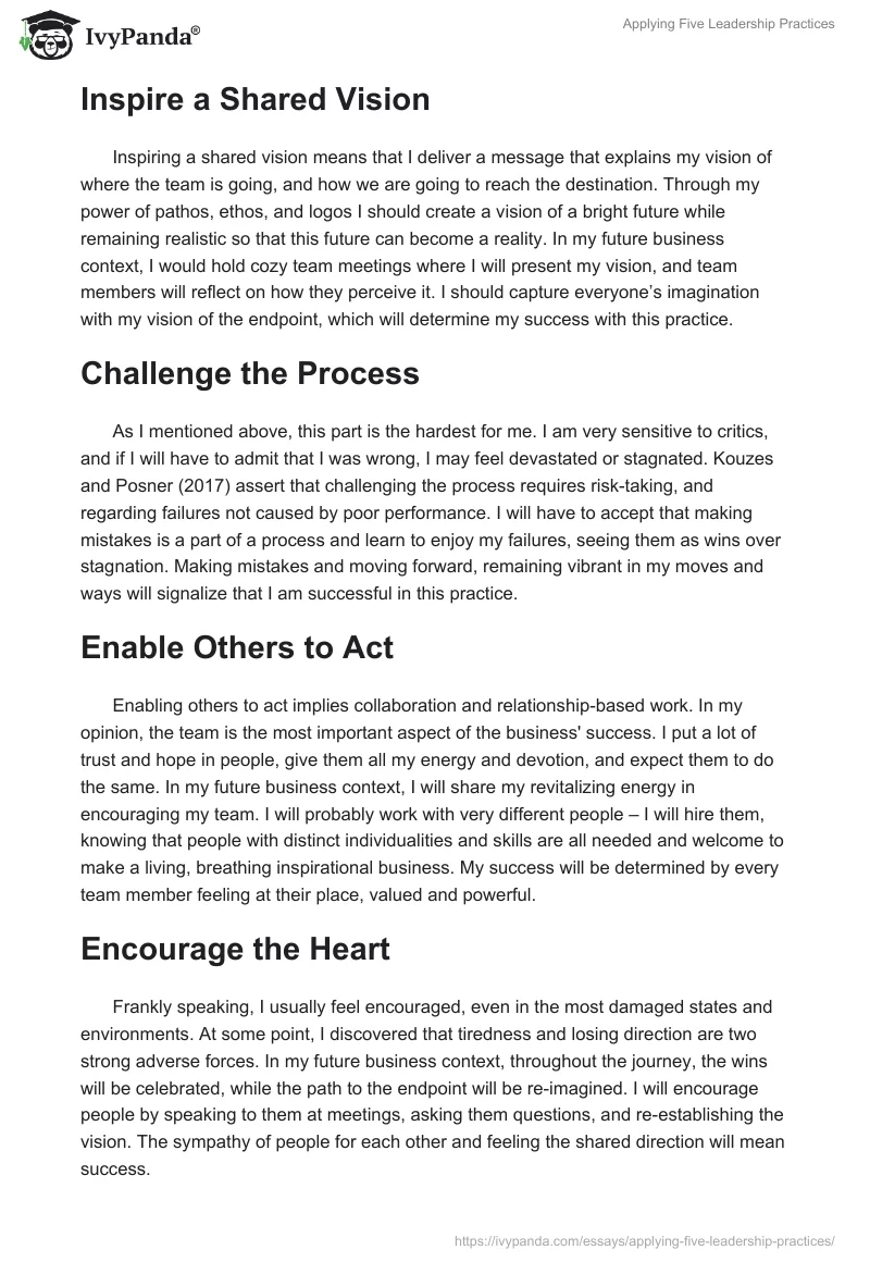 Applying Five Leadership Practices. Page 2