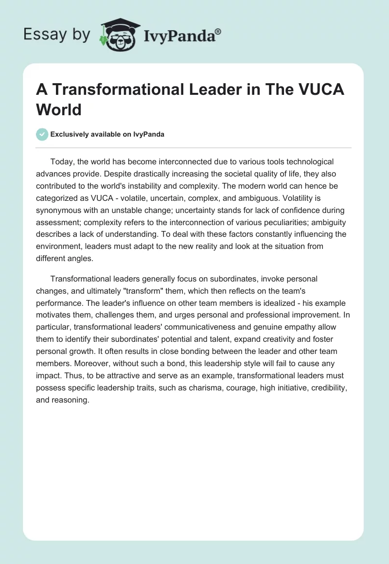 A Transformational Leader in The VUCA World. Page 1
