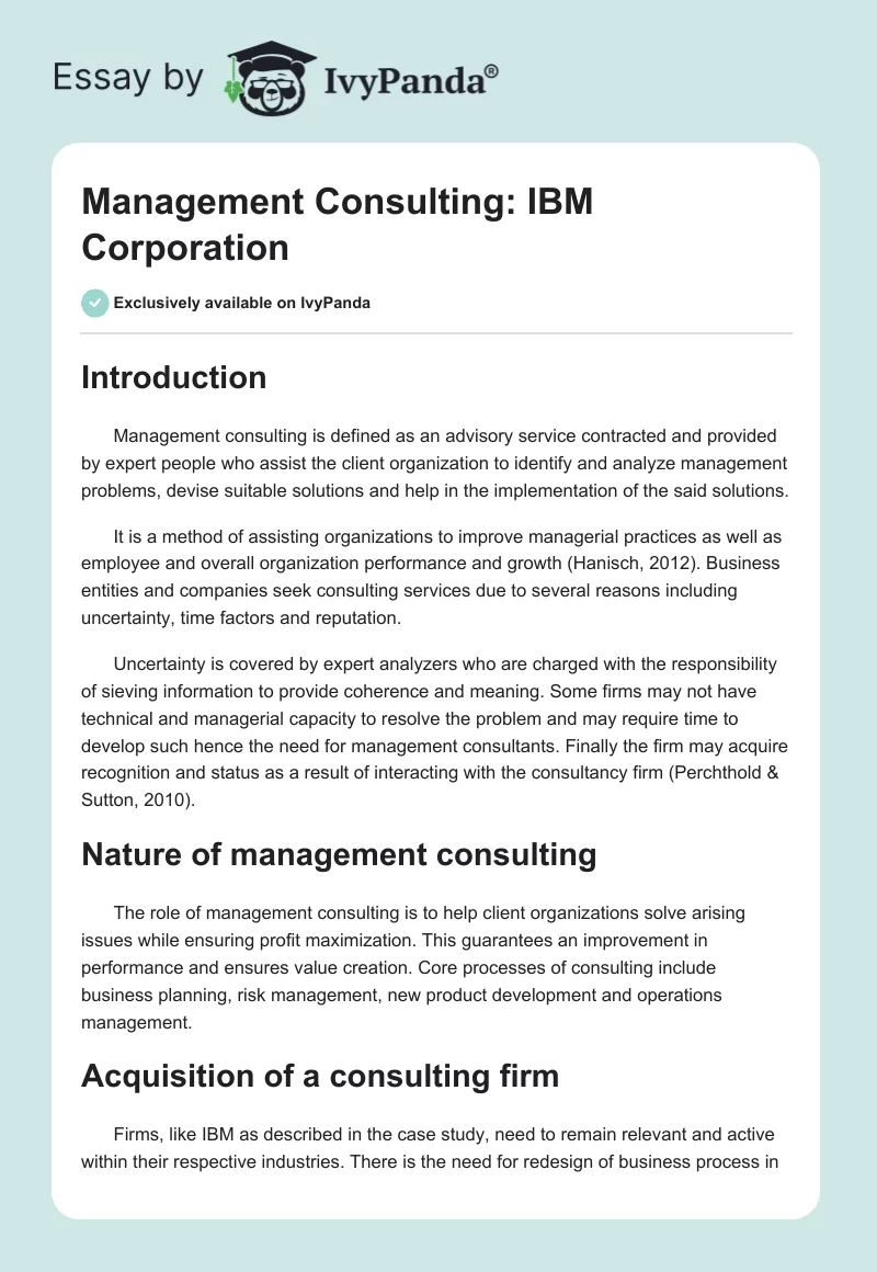 Management Consulting: IBM Corporation. Page 1