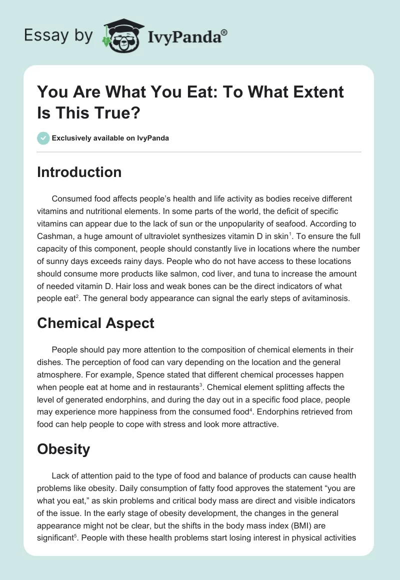 You Are What You Eat: To What Extent Is This True?. Page 1