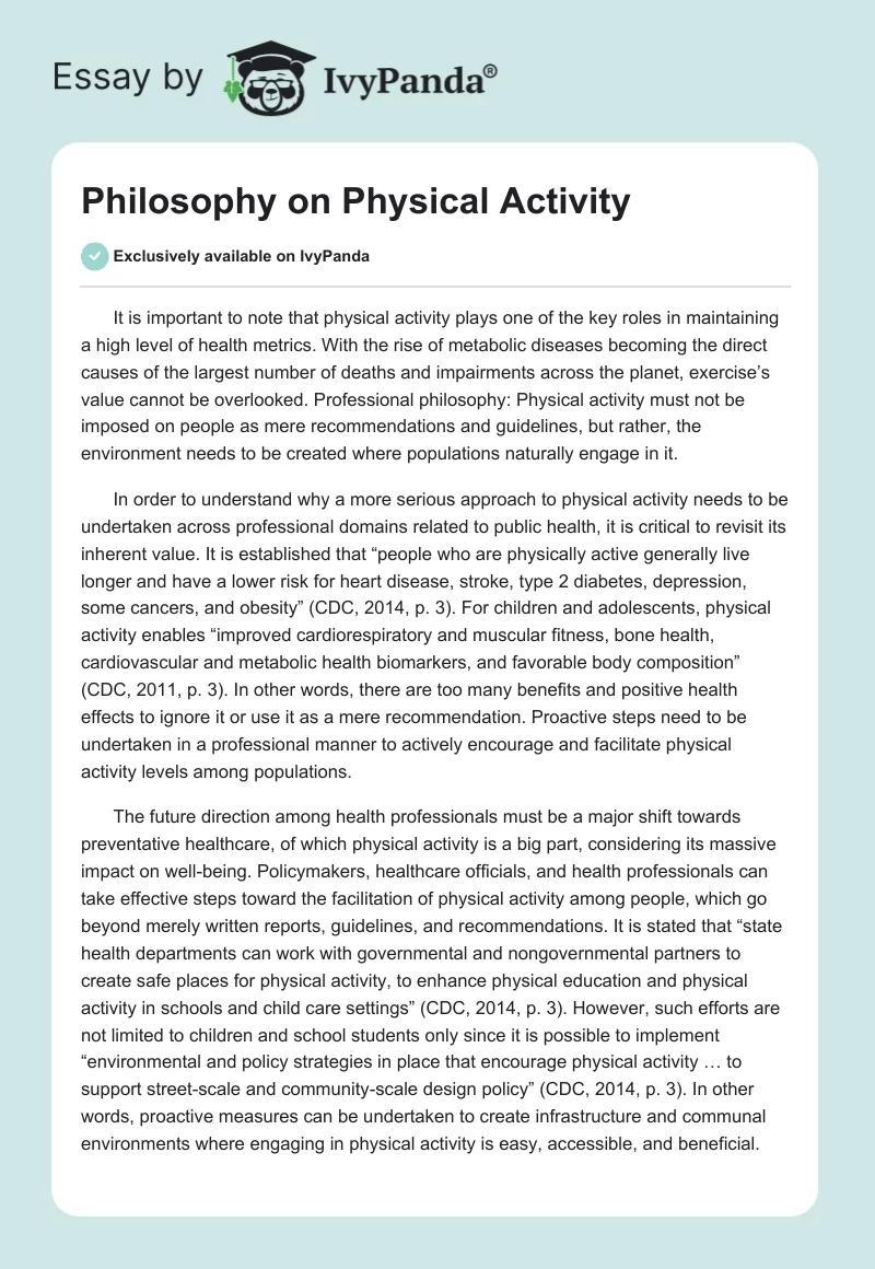 Philosophy on Physical Activity. Page 1
