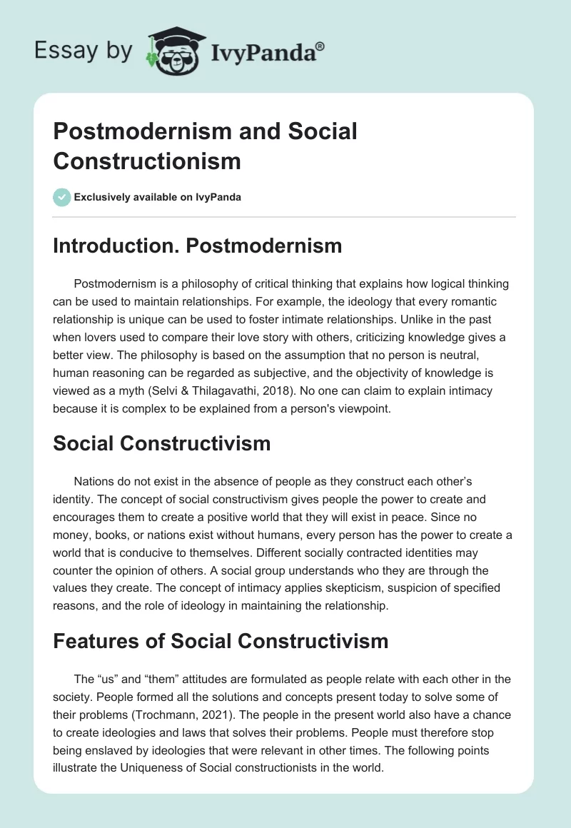 Postmodernism and Social Constructionism. Page 1