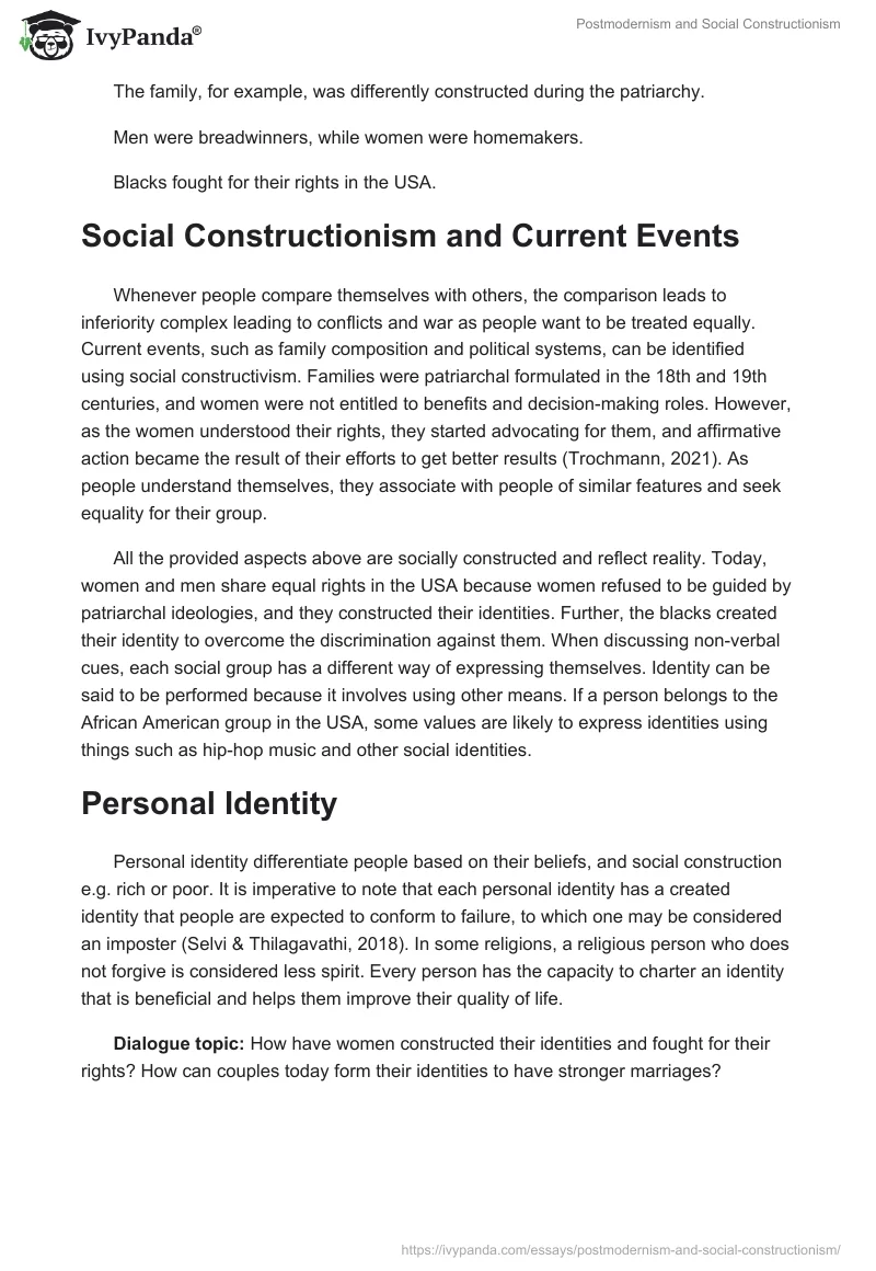 Postmodernism and Social Constructionism. Page 2