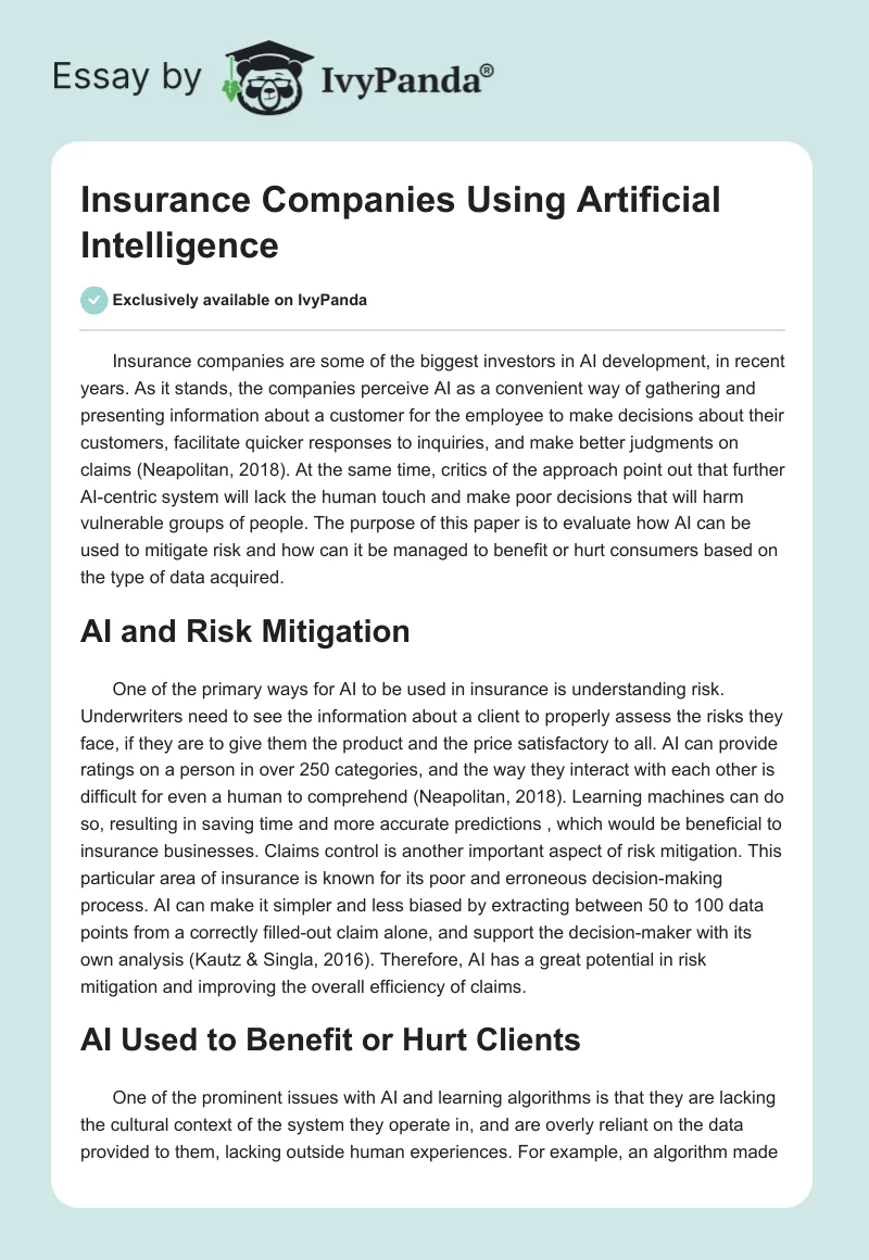 Insurance Companies Using Artificial Intelligence. Page 1