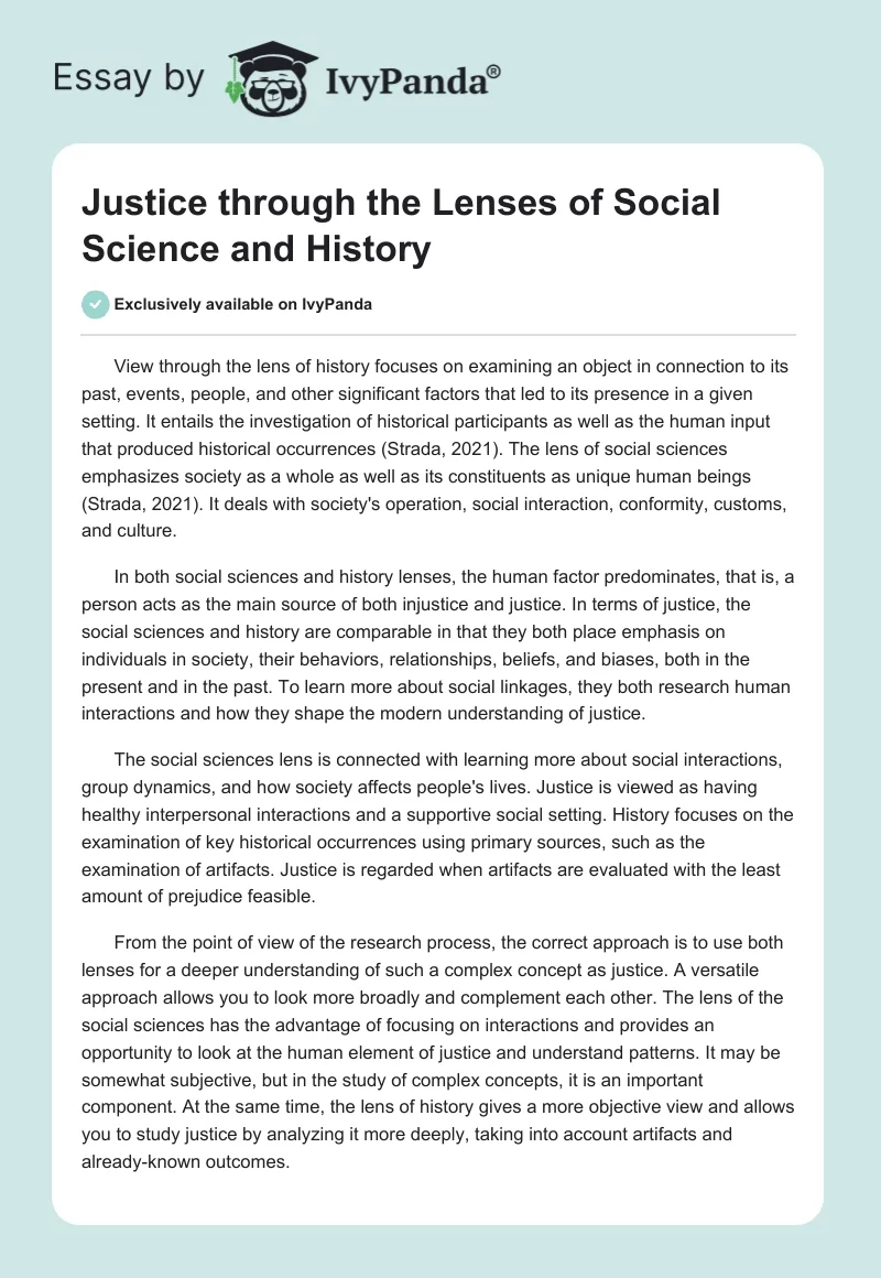 Justice Through the Lenses of Social Science and History. Page 1