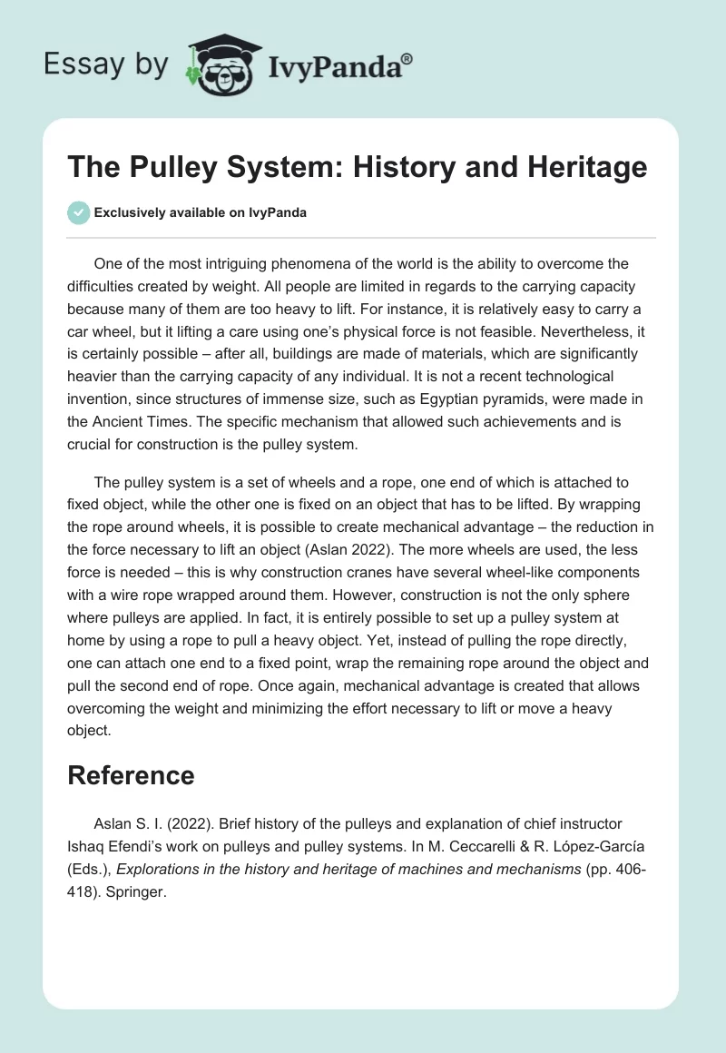 The Pulley System: History and Heritage. Page 1