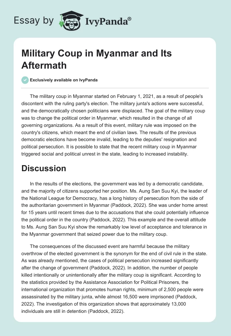 Military Coup in Myanmar and Its Aftermath. Page 1