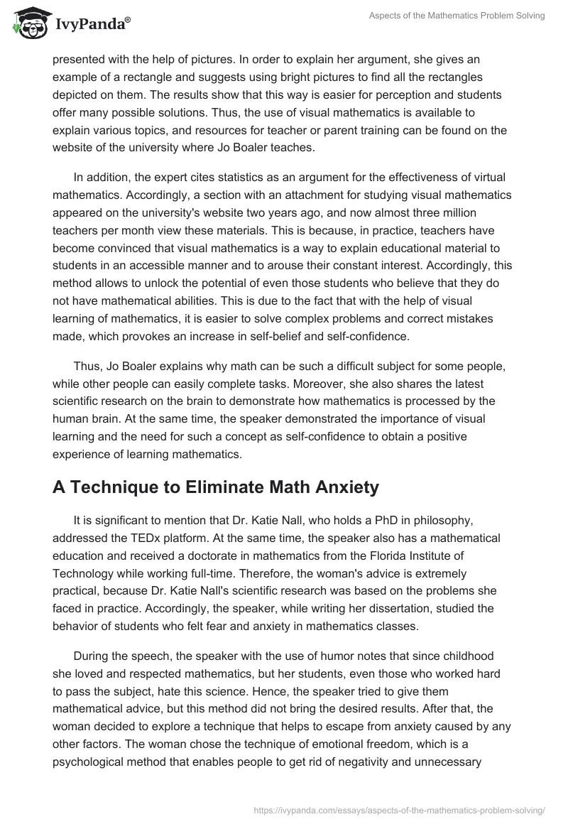 Aspects of the Mathematics Problem Solving. Page 2