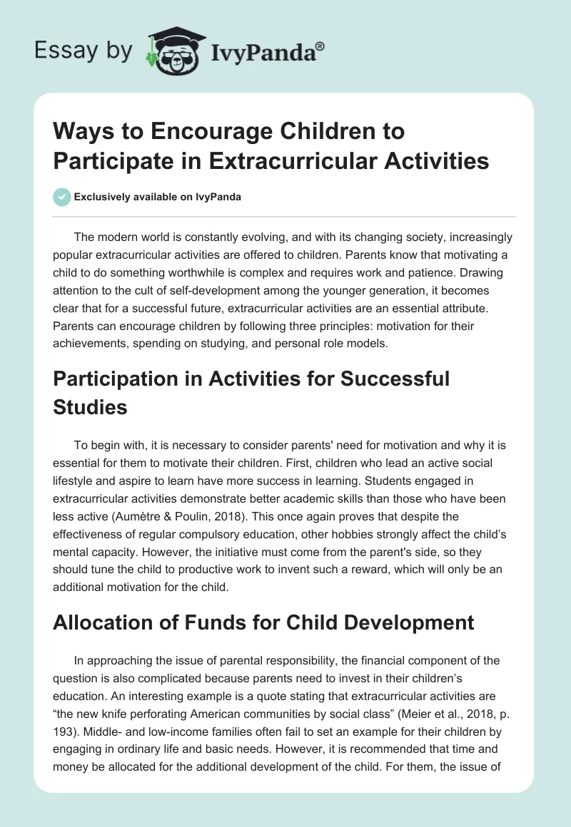 Ways to Encourage Children to Participate in Extracurricular Activities. Page 1