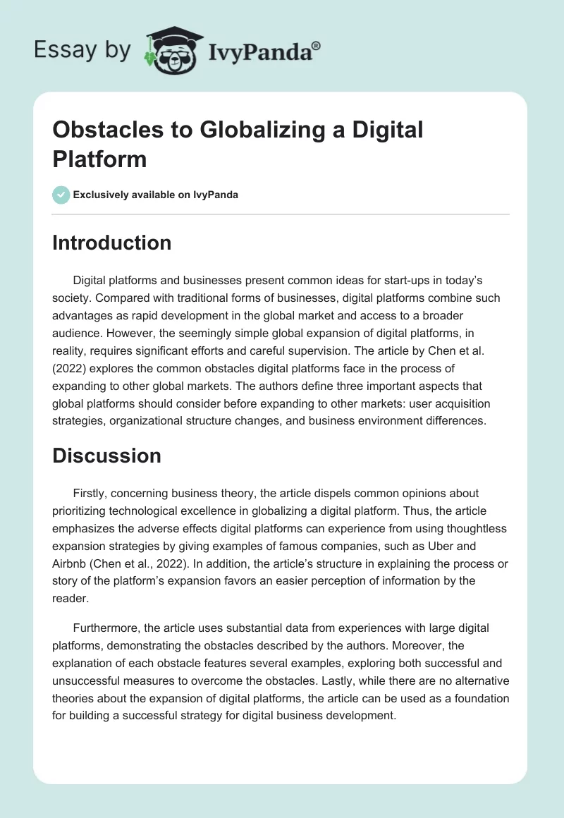Obstacles to Globalizing a Digital Platform. Page 1