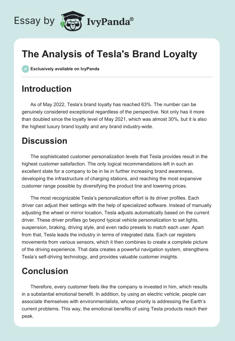The Analysis of Tesla's Brand Loyalty. Page 1