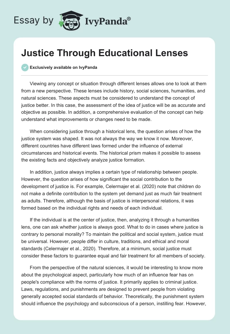Justice Through Educational Lenses. Page 1