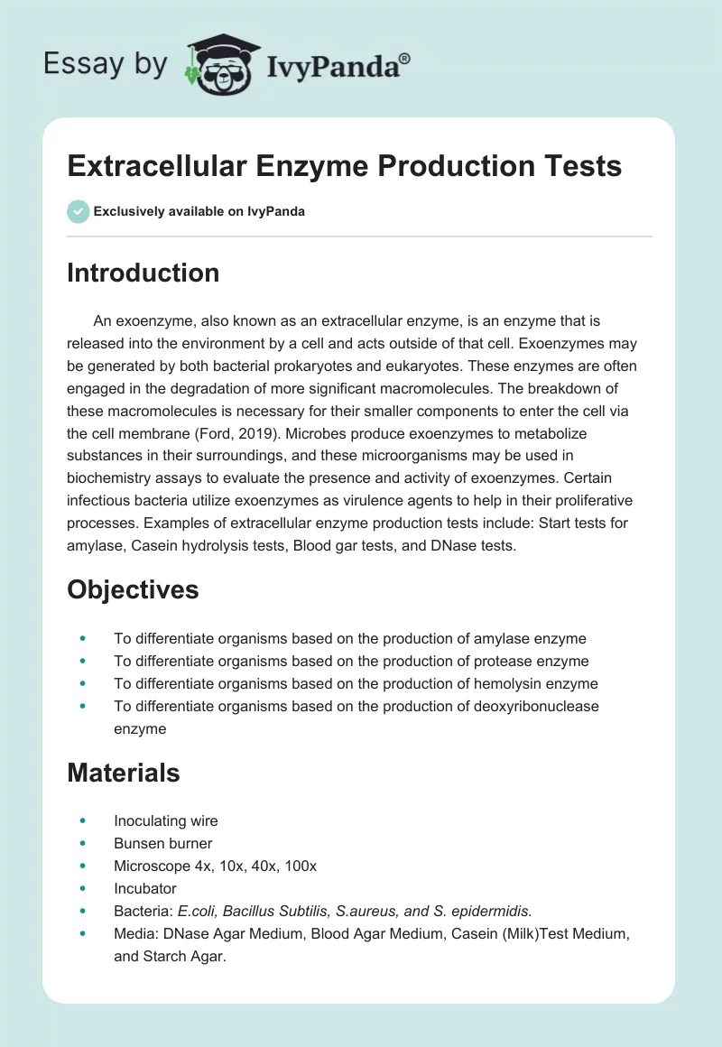 Extracellular Enzyme Production Tests. Page 1