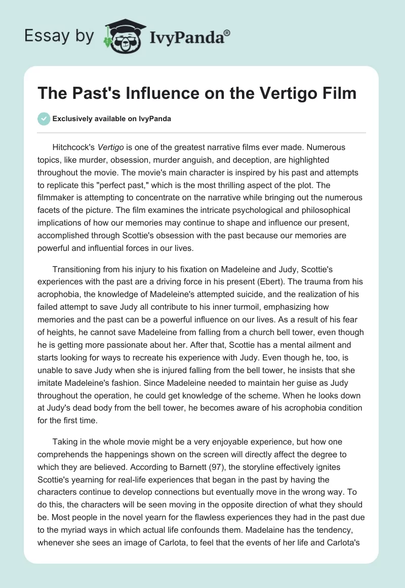 The Past's Influence on the "Vertigo" Film. Page 1
