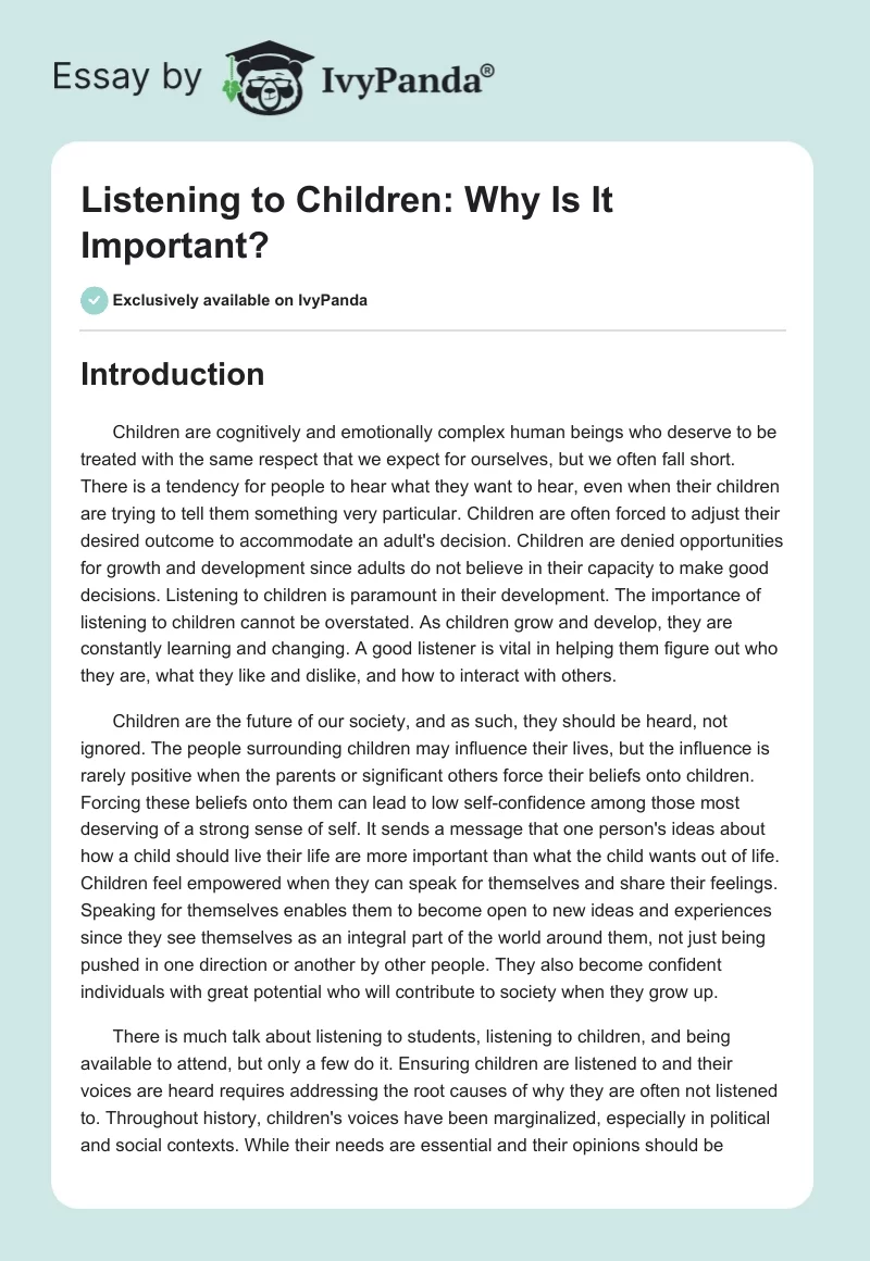 Listening to Children: Why Is It Important?. Page 1