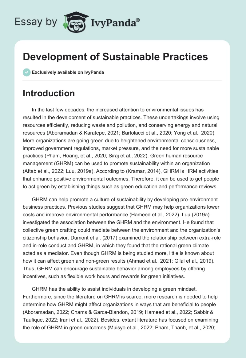 Development of Sustainable Practices. Page 1