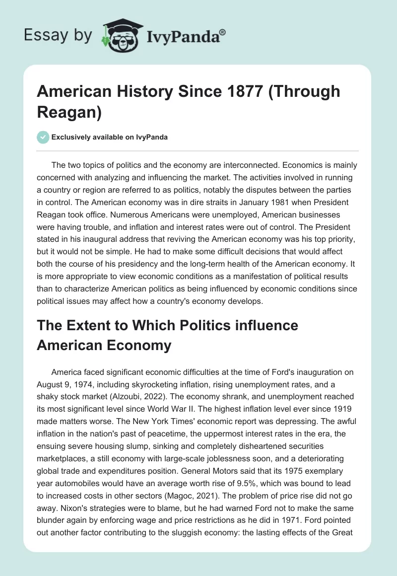 American History Since 1877 (Through Reagan). Page 1