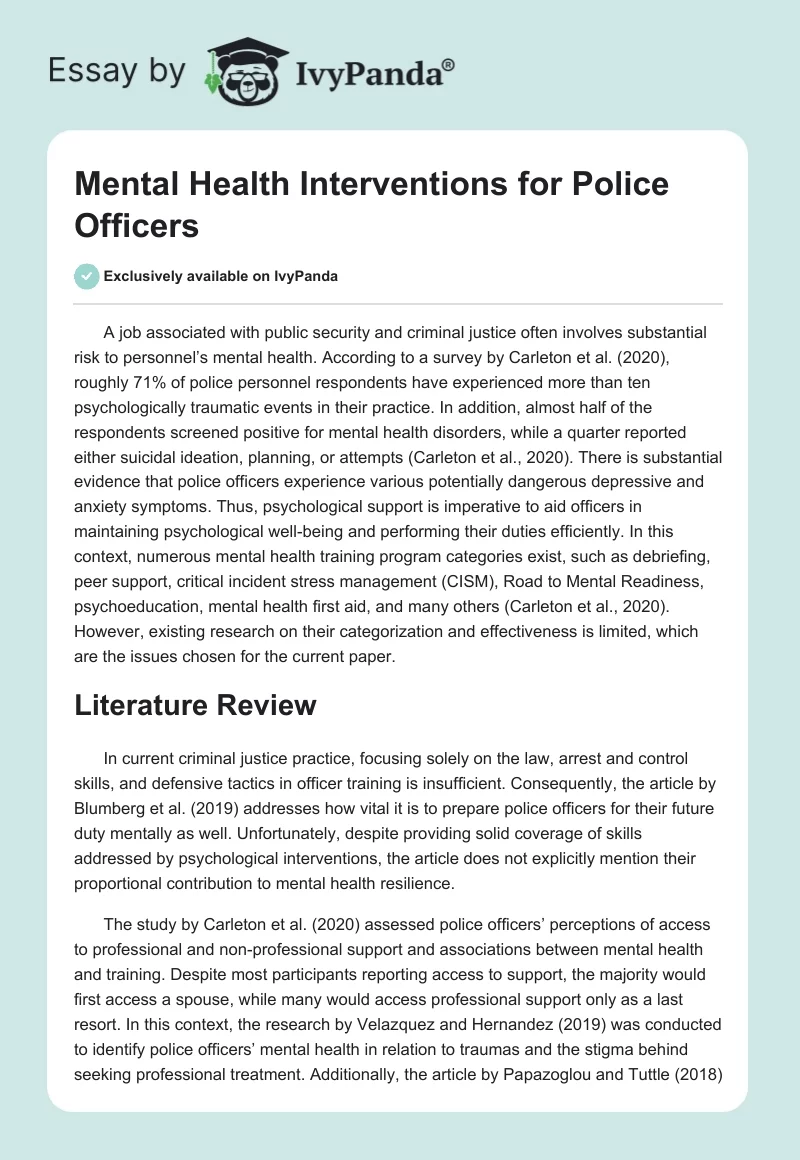 Mental Health Interventions for Police Officers. Page 1