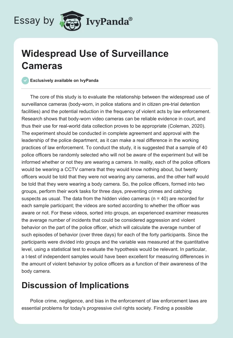 Widespread Use of Surveillance Cameras. Page 1