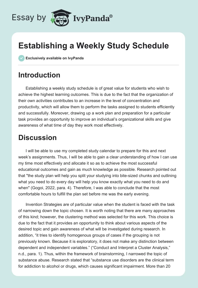 Establishing a Weekly Study Schedule. Page 1