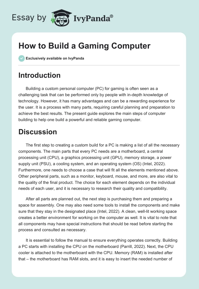 How to Build a Gaming Computer. Page 1