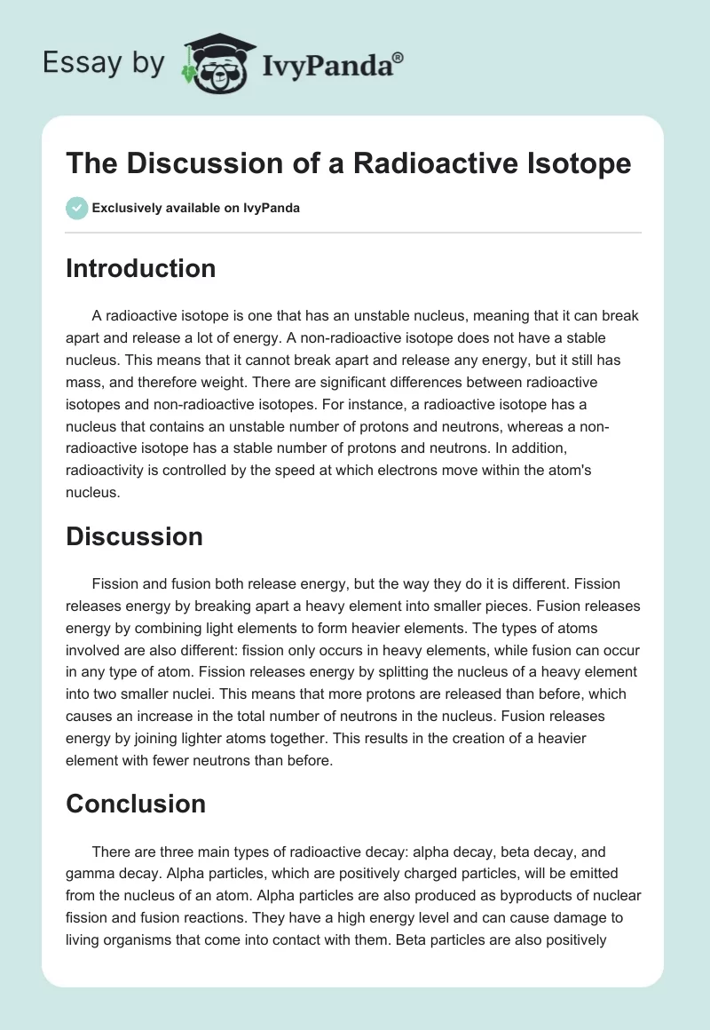 The Discussion of a Radioactive Isotope. Page 1
