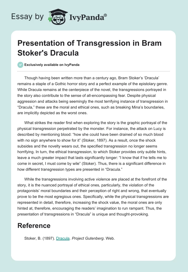 Presentation of Transgression in Bram Stoker's Dracula. Page 1