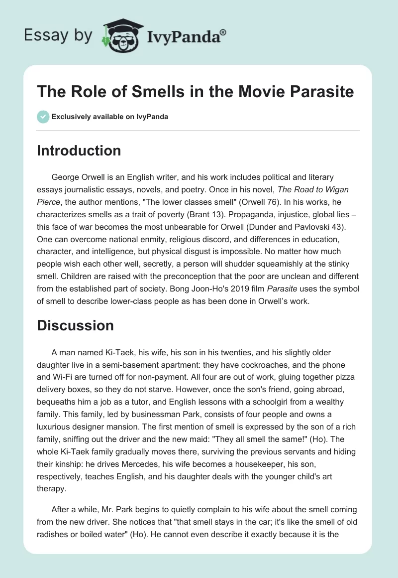 The Role of Smells in the Movie Parasite. Page 1